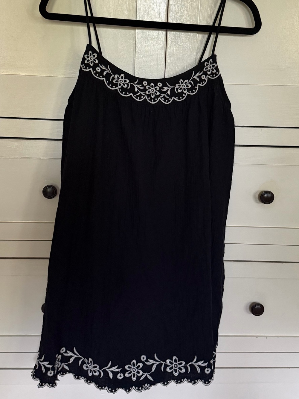 GAP Black Slip Dress with White Floral Embroidery